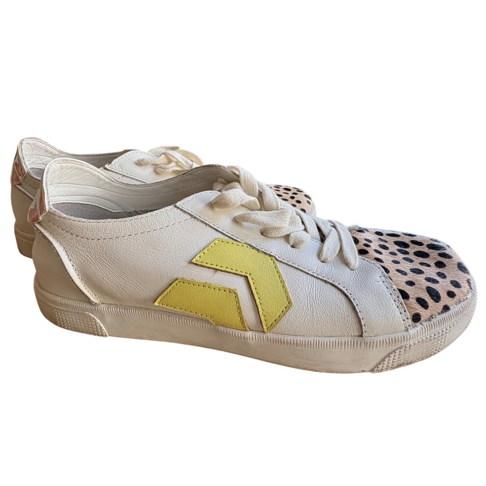 $127 DOLCE VITA Zaga Iridescent Leather Sneaker Leopard Print Calf Hair Shoe 7.5